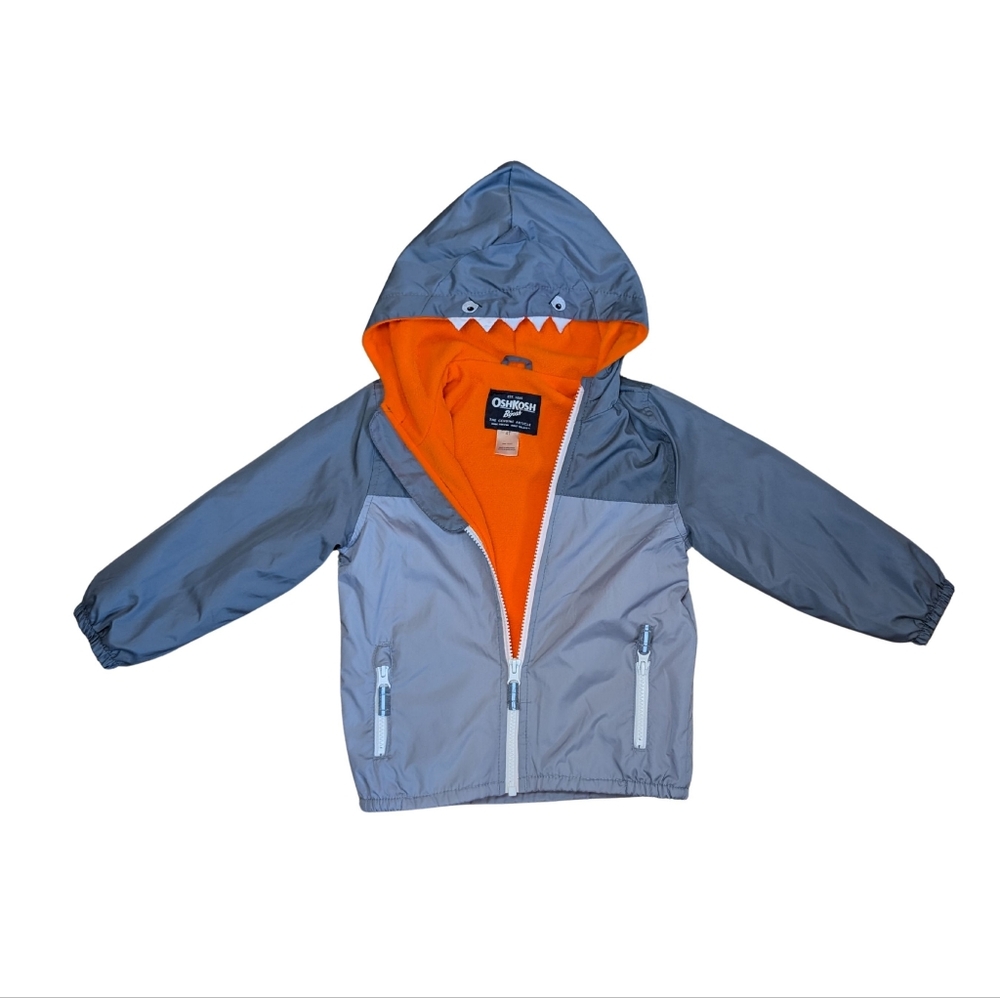 OshKosh B'gosh toddler boys 4T Shark fleece lined jacket Zip Up grey orange